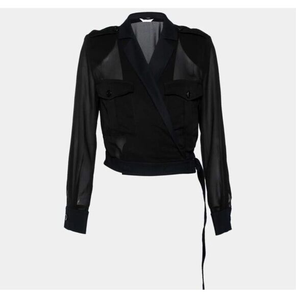 Max Mara Black Crepe Front Tie Detail Crop Moto Jacket - Picture 1 of 7